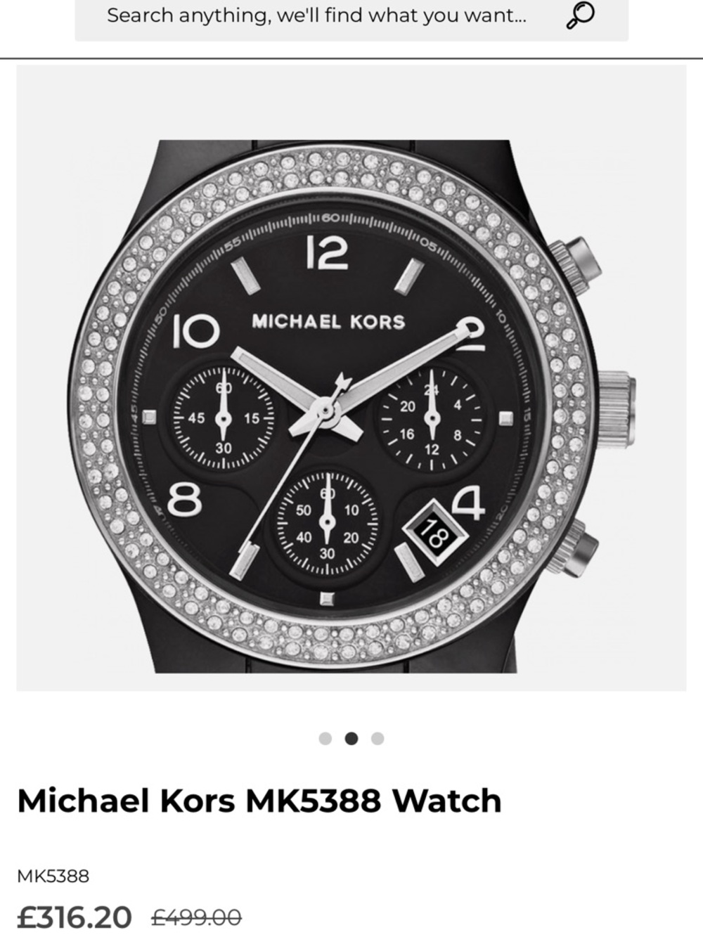 Michael Kors Black Crystal-Trim Link Bracelet Chronograph Watch